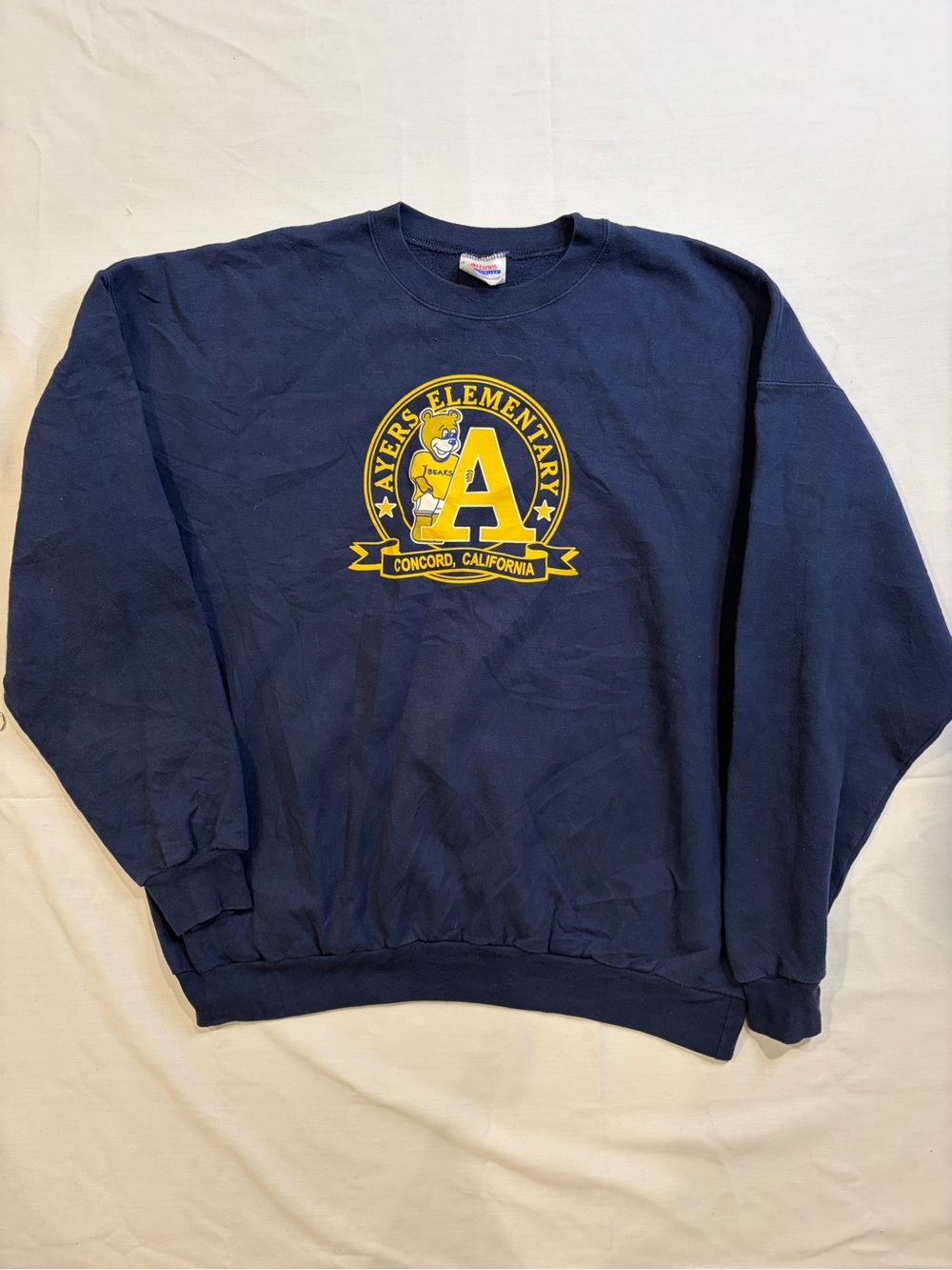 Hanes Navy and Yellow Crewneck Sweatshirt with School Emblem
